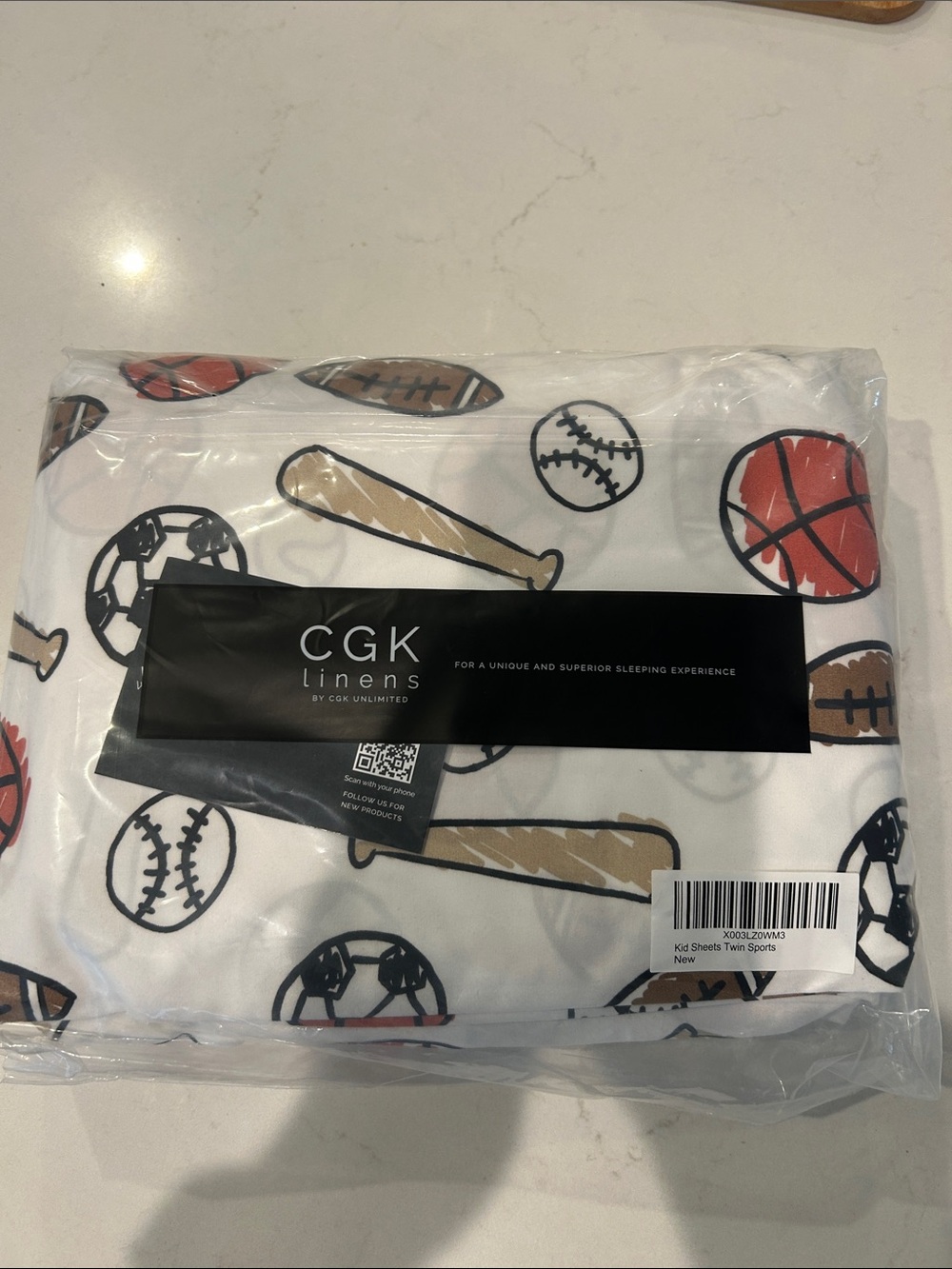 GK Linens Kids Sports Sheet Set - White with Red and Brown Accents